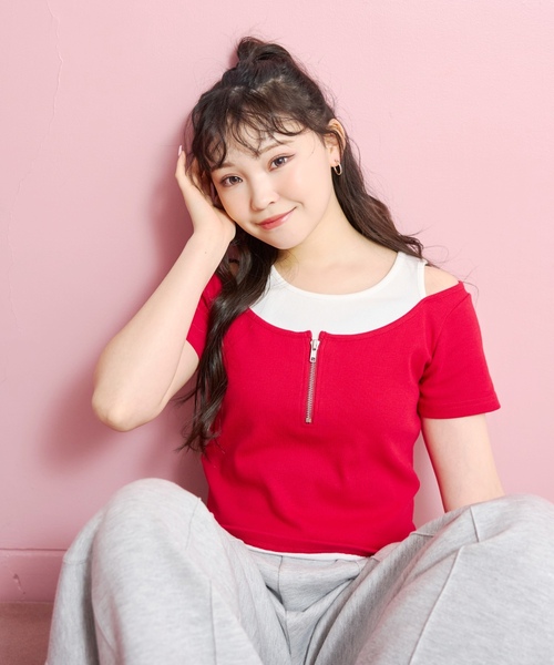 LOVETOXIC(ラブトキシック)の「【LTXC/抗菌防臭】オフショルレイヤードテレコT(Tシャツ/カットソー・キッズ・ブラック/ネイビー/レッド/オフホワイト・L:160cm/S:140cm/M:150cm/130cm)」の6枚目の写真