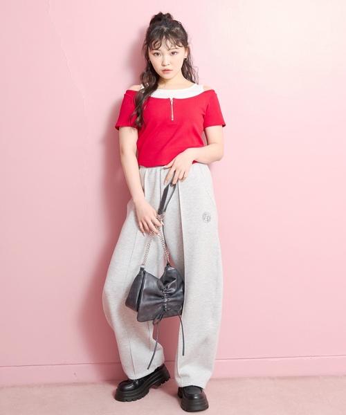 LOVETOXIC(ラブトキシック)の「【LTXC/抗菌防臭】オフショルレイヤードテレコT(Tシャツ/カットソー・キッズ・ブラック/ネイビー/レッド/オフホワイト・L:160cm/S:140cm/M:150cm/130cm)」の7枚目の写真