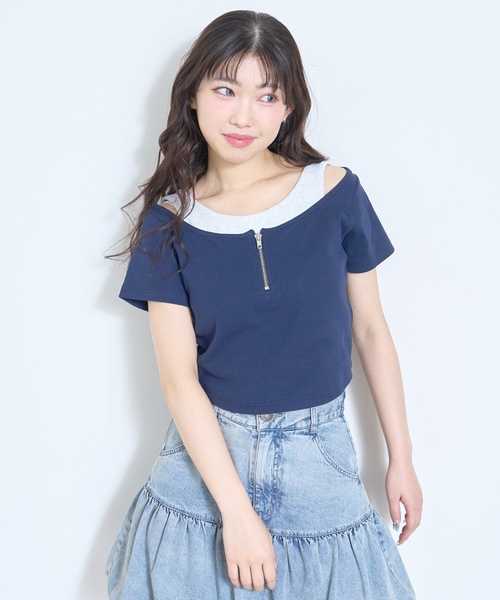 LOVETOXIC(ラブトキシック)の「【LTXC/抗菌防臭】オフショルレイヤードテレコT(Tシャツ/カットソー・キッズ・ブラック/ネイビー/レッド/オフホワイト・L:160cm/S:140cm/M:150cm/130cm)」の10枚目の写真
