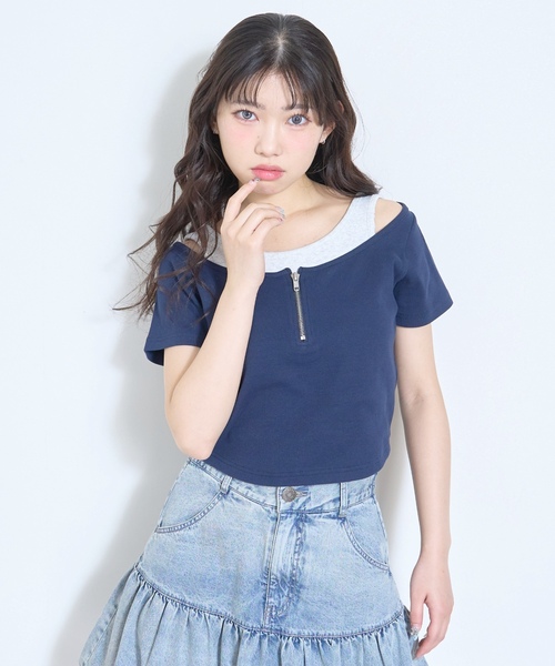 LOVETOXIC(ラブトキシック)の「【LTXC/抗菌防臭】オフショルレイヤードテレコT(Tシャツ/カットソー・キッズ・ブラック/ネイビー/レッド/オフホワイト・L:160cm/S:140cm/M:150cm/130cm)」の11枚目の写真