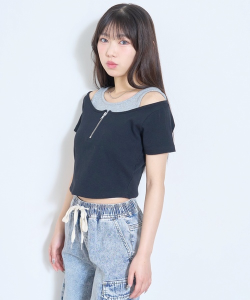 LOVETOXIC(ラブトキシック)の「【LTXC/抗菌防臭】オフショルレイヤードテレコT(Tシャツ/カットソー・キッズ・ブラック/ネイビー/レッド/オフホワイト・L:160cm/S:140cm/M:150cm/130cm)」の13枚目の写真