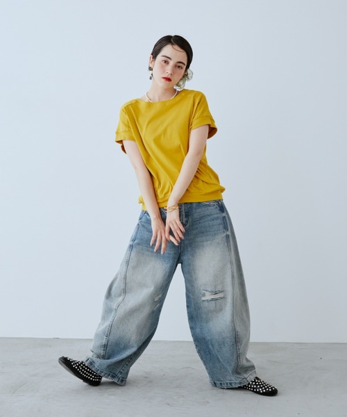 manana suerte(マニャーナスエルテ)の「ダメージワイドデニムパンツ(デニムパンツ・レディース・ブルー・MEDIUM/LARGE)」の11枚目の写真