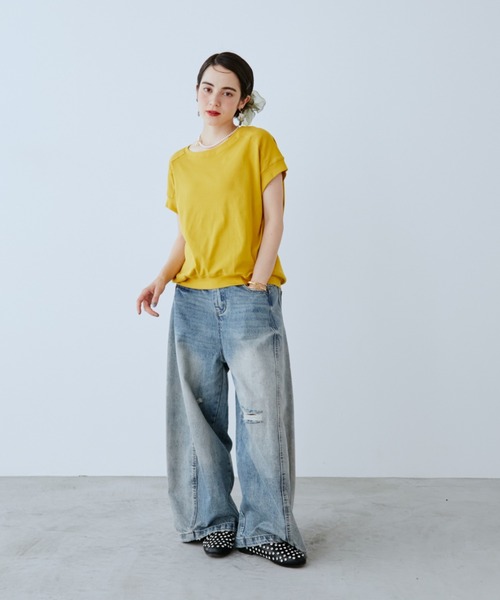 manana suerte(マニャーナスエルテ)の「ダメージワイドデニムパンツ(デニムパンツ・レディース・ブルー・MEDIUM/LARGE)」の10枚目の写真