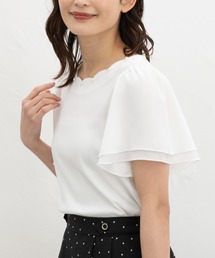 Honeys | 【ハニさら・接触冷感・UVカット】スカラップトップス(Tシャツ/カットソー)