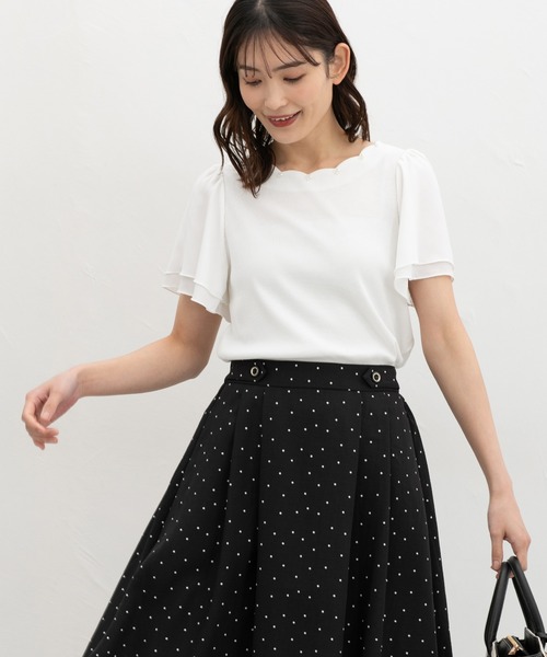 Honeys（ハニーズ）の「【ハニさら・接触冷感・ＵＶカット】スカラップトップス（Tシャツ/カットソー・レディース・ピンク/アイボリー/ネイビー/サックスブルー・M/LL/L/3L/S）」の9枚目の写真