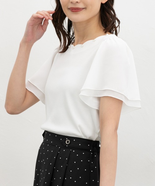 Honeys（ハニーズ）の「【ハニさら・接触冷感・ＵＶカット】スカラップトップス（Tシャツ/カットソー・レディース・ピンク/アイボリー/ネイビー/サックスブルー・M/LL/L/3L/S）」の8枚目の写真