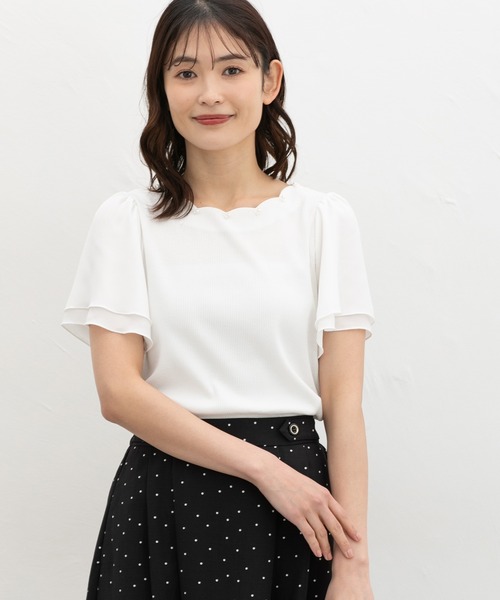 Honeys（ハニーズ）の「【ハニさら・接触冷感・ＵＶカット】スカラップトップス（Tシャツ/カットソー・レディース・ピンク/アイボリー/ネイビー/サックスブルー・M/LL/L/3L/S）」の7枚目の写真