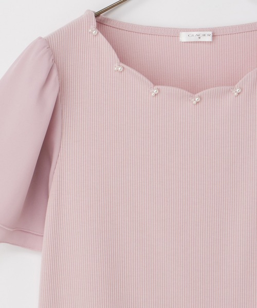 Honeys（ハニーズ）の「【ハニさら・接触冷感・ＵＶカット】スカラップトップス（Tシャツ/カットソー・レディース・ピンク/アイボリー/ネイビー/サックスブルー・M/LL/L/3L/S）」の20枚目の写真