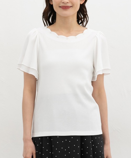 Honeys（ハニーズ）の「【ハニさら・接触冷感・ＵＶカット】スカラップトップス（Tシャツ/カットソー・レディース・ピンク/アイボリー/ネイビー/サックスブルー・M/LL/L/3L/S）」の17枚目の写真