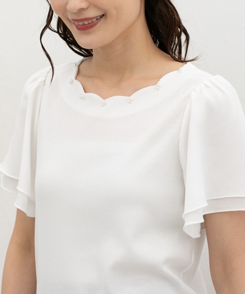 Honeys（ハニーズ）の「【ハニさら・接触冷感・ＵＶカット】スカラップトップス（Tシャツ/カットソー・レディース・ピンク/アイボリー/ネイビー/サックスブルー・M/LL/L/3L/S）」の14枚目の写真