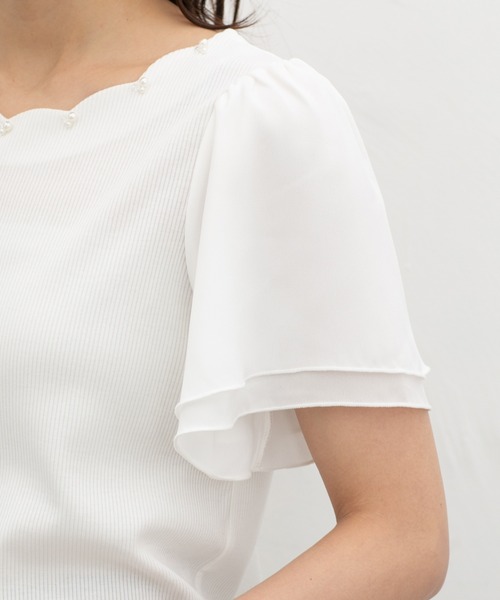Honeys（ハニーズ）の「【ハニさら・接触冷感・ＵＶカット】スカラップトップス（Tシャツ/カットソー・レディース・ピンク/アイボリー/ネイビー/サックスブルー・M/LL/L/3L/S）」の12枚目の写真