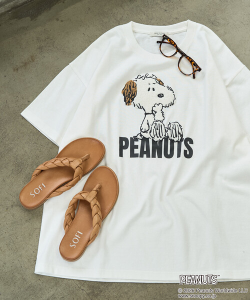 FREAK'S STORE(フリークスストア)の「限定展開 別注/PEANUTS/ピーナッツ サガラ刺繍半袖Tシャツ(Tシャツ/カットソー・レディース・ブラック/オフホワイト/ナチュラル/ブルー・フリ-)」の5枚目の写真