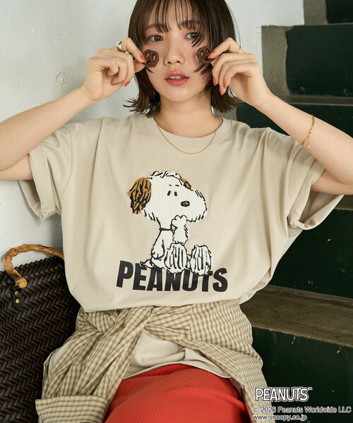 FREAK'S STORE(フリークスストア)の「限定展開 別注/PEANUTS/ピーナッツ サガラ刺繍半袖Tシャツ(Tシャツ/カットソー・レディース・ブラック/オフホワイト/ナチュラル/ブルー・フリ-)」の9枚目の写真