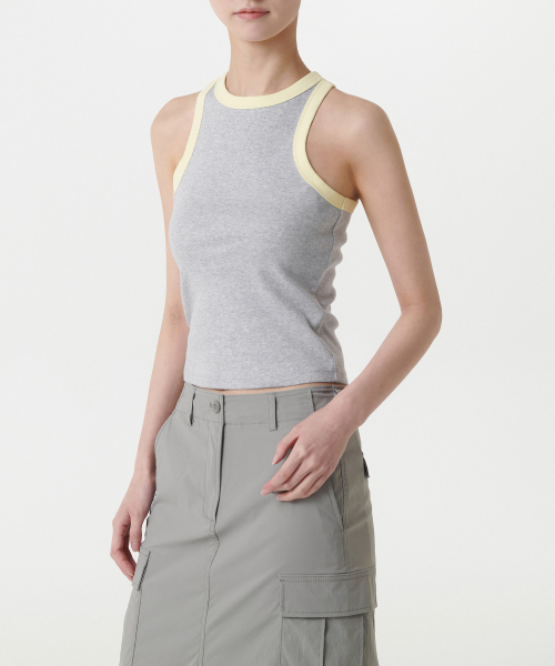 MUSINSA STANDARD WOMAN（ムシンサスタンダードウーマン）の「ウィメンズリングレイサーバックタンクトップ [メランジグレー/レモン]（Tシャツ/カットソー・レディース・その他・SMALL/MEDIUM/LARGE/X-SMALL）」の4枚目の写真