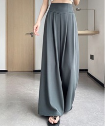 ウエスト切り替えタック入りハイウエストワイドパンツ