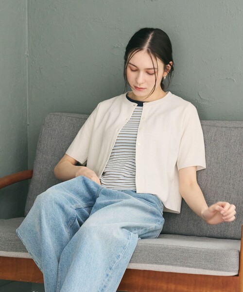 BEAUTY&YOUTH UNITED ARROWS（ビューティーアンドユースユナイテッドアローズ）の「【WEB限定】ラメ ショートスリーブカーディガン（カーディガン/ボレロ・レディース・ライトブルー/ナチュラル/グレー・FREE）」の4枚目の写真