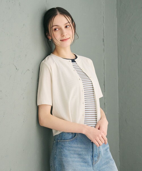 BEAUTY&YOUTH UNITED ARROWS（ビューティーアンドユースユナイテッドアローズ）の「【WEB限定】ラメ ショートスリーブカーディガン（カーディガン/ボレロ・レディース・ライトブルー/ナチュラル/グレー・FREE）」の5枚目の写真