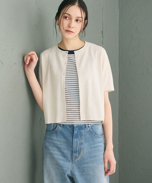 BEAUTY&YOUTH UNITED ARROWS（ビューティーアンドユースユナイテッドアローズ）の「【WEB限定】ラメ ショートスリーブカーディガン（カーディガン/ボレロ・レディース・ライトブルー/ナチュラル/グレー・FREE）」の6枚目の写真