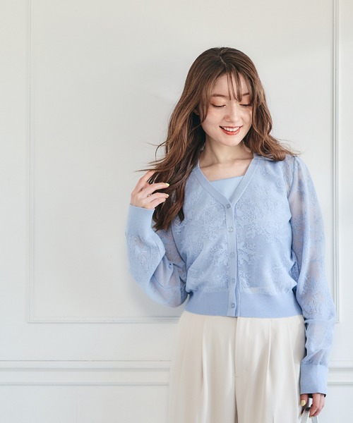 12Twelve Agenda(トゥエルブ アジェンダ)の「レースジャガード編みカーディガン(カーディガン/ボレロ・レディース・ブラック/オフホワイト/サックスブルー・M)」の3枚目の写真