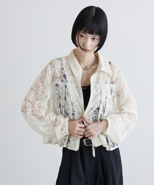 Lui's（ルイス）の「レースZIPシャツ（シャツ/ブラウス・レディース・アイボリー/ブラック・FREE）」の4枚目の写真