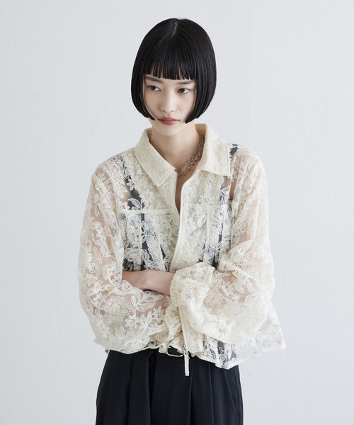 Lui's（ルイス）の「レースZIPシャツ（シャツ/ブラウス・レディース・アイボリー/ブラック・FREE）」の5枚目の写真