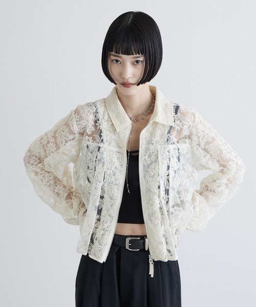Lui's（ルイス）の「レースZIPシャツ（シャツ/ブラウス・レディース・アイボリー/ブラック・FREE）」の6枚目の写真
