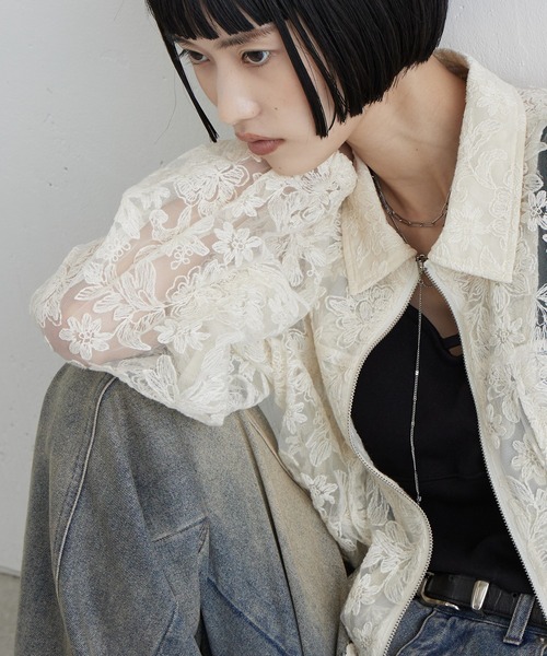 Lui's（ルイス）の「レースZIPシャツ（シャツ/ブラウス・レディース・アイボリー/ブラック・FREE）」の3枚目の写真