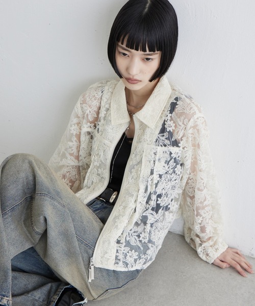 Lui's（ルイス）の「レースZIPシャツ（シャツ/ブラウス・レディース・アイボリー/ブラック・FREE）」の7枚目の写真