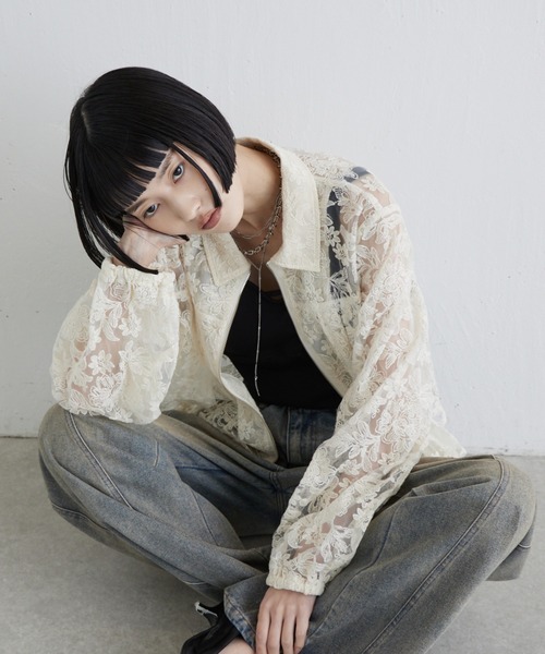 Lui's（ルイス）の「レースZIPシャツ（シャツ/ブラウス・レディース・アイボリー/ブラック・FREE）」の8枚目の写真