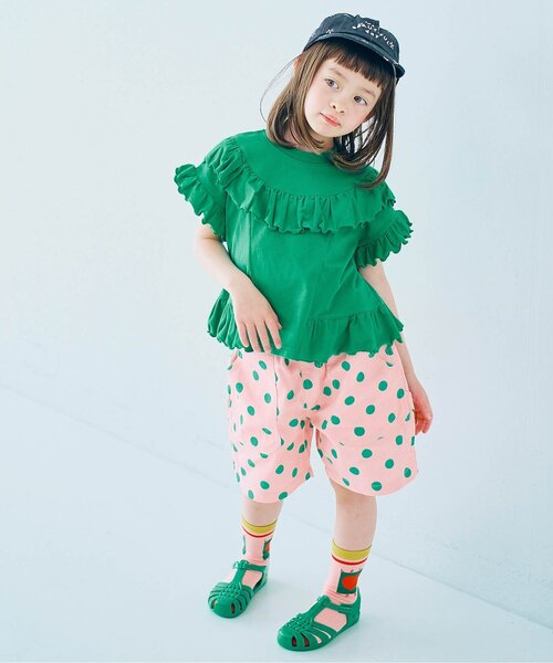 p.premier(ピードットプルミエ)の「エアリーストレッチフリルメロウ半袖Tシャツ(Tシャツ/カットソー・キッズ・イエロー/グリーン/レッド/ブラック・80/90/100/110/120/130/140)」の5枚目の写真