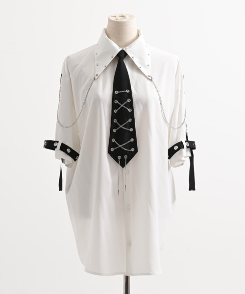 TRAVAS TOKYO(トラバス トウキョウ)の「『TRAVAS TOKYO/トラバス トーキョー』ネクタイ付きパンクスデザインシャツ(シャツ/ブラウス・レディース・ホワイト/ブラック・FREE)」の21枚目の写真