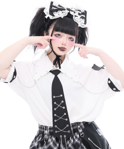 TRAVAS TOKYO(トラバス トウキョウ)の「『TRAVAS TOKYO/トラバス トーキョー』ネクタイ付きパンクスデザインシャツ(シャツ/ブラウス・レディース・ホワイト/ブラック・FREE)」の8枚目の写真