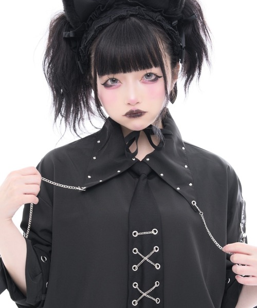 TRAVAS TOKYO(トラバス トウキョウ)の「『TRAVAS TOKYO/トラバス トーキョー』ネクタイ付きパンクスデザインシャツ(シャツ/ブラウス・レディース・ホワイト/ブラック・FREE)」の17枚目の写真