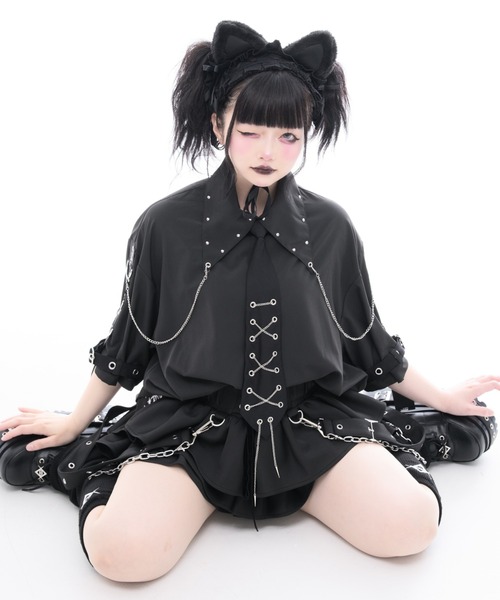 TRAVAS TOKYO(トラバス トウキョウ)の「『TRAVAS TOKYO/トラバス トーキョー』ネクタイ付きパンクスデザインシャツ(シャツ/ブラウス・レディース・ホワイト/ブラック・FREE)」の20枚目の写真