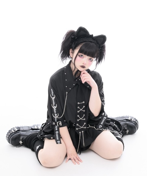 TRAVAS TOKYO(トラバス トウキョウ)の「『TRAVAS TOKYO/トラバス トーキョー』ネクタイ付きパンクスデザインシャツ(シャツ/ブラウス・レディース・ホワイト/ブラック・FREE)」の19枚目の写真