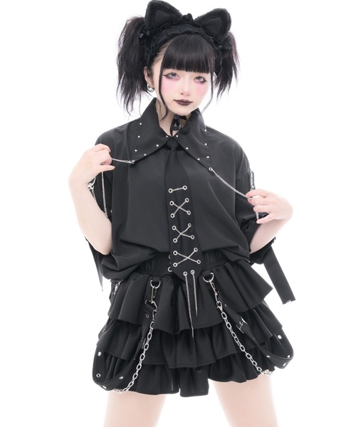 TRAVAS TOKYO(トラバス トウキョウ)の「『TRAVAS TOKYO/トラバス トーキョー』ネクタイ付きパンクスデザインシャツ(シャツ/ブラウス・レディース・ホワイト/ブラック・FREE)」の16枚目の写真