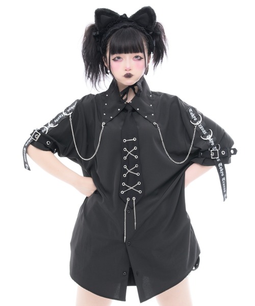 TRAVAS TOKYO(トラバス トウキョウ)の「『TRAVAS TOKYO/トラバス トーキョー』ネクタイ付きパンクスデザインシャツ(シャツ/ブラウス・レディース・ホワイト/ブラック・FREE)」の10枚目の写真