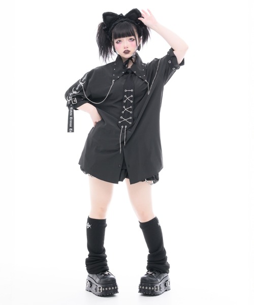 TRAVAS TOKYO(トラバス トウキョウ)の「『TRAVAS TOKYO/トラバス トーキョー』ネクタイ付きパンクスデザインシャツ(シャツ/ブラウス・レディース・ホワイト/ブラック・FREE)」の14枚目の写真