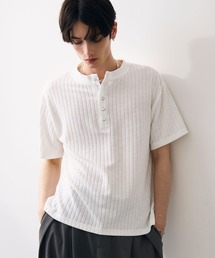 Ribbed knit henley top / リブヘンリーネックカットソー