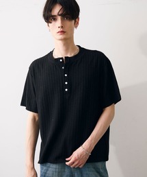 Ribbed knit henley top / リブヘンリーネックカットソー