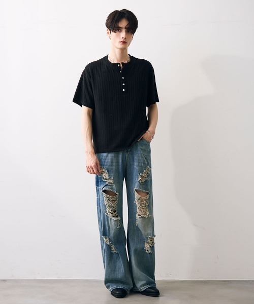 Shoowtime(ショウタイム)の「Ribbed knit henley top / リブヘンリーネックカットソー(Tシャツ/カットソー・メンズ・ホワイト/ブラック・MEDIUM/LARGE/X-LARGE)」の17枚目の写真