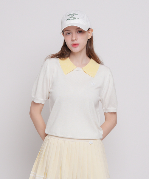 MONBIRDIE GOLF(モンバーディーゴルフ)の「パステルカラーネック半袖ニット IVORY(ニット/セーター・レディース・アイボリー・FREE)」の1枚目の写真