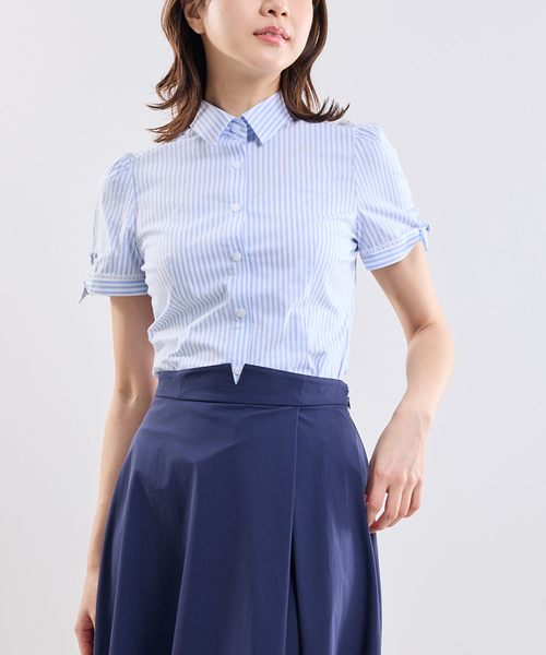 NARACAMICIE(ナラカミーチェ)の「【NARACAMICIE】ラメストライプ半袖シャツ(シャツ/ブラウス・レディース・ピンク/ブルー・L/M)」の2枚目の写真