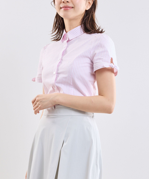 NARACAMICIE(ナラカミーチェ)の「【NARACAMICIE】ラメストライプ半袖シャツ(シャツ/ブラウス・レディース・ピンク/ブルー・L/M)」の4枚目の写真