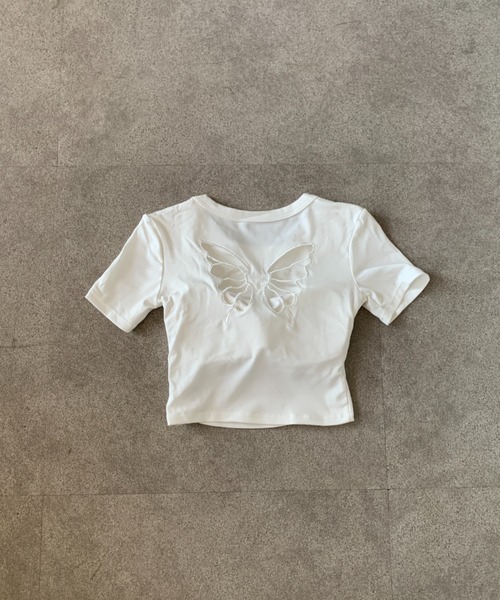 Teem Store(チームストア)の「【カップ付き】バックバタフライデザインタイトTシャツ ピチT(Tシャツ/カットソー・レディース・レッド/ブラック/ホワイト・F)」の20枚目の写真