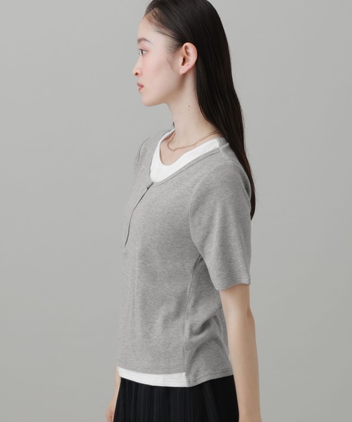 LAKOLE（ラコレ）の「レイヤードヘンリーネック半袖Ｔ / 863036（Tシャツ/カットソー・レディース・ブラック/オフホワイト/グレー・FREE）」の18枚目の写真