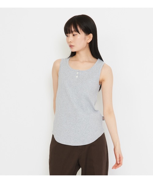 Dickies（ディッキーズ）の「Dickies/ディッキーズ　ヘンリーネックタンクトップ（タンクトップ・レディース・ブラック/ヘザーグレー・LARGE/MEDIUM）」の2枚目の写真