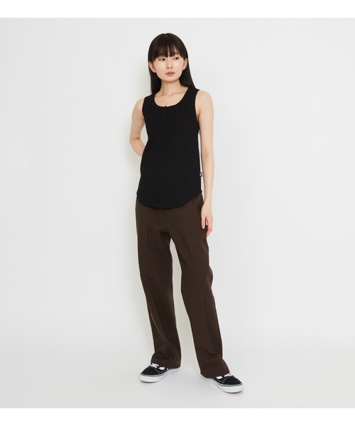 Dickies（ディッキーズ）の「Dickies/ディッキーズ　ヘンリーネックタンクトップ（タンクトップ・レディース・ブラック/ヘザーグレー・LARGE/MEDIUM）」の4枚目の写真