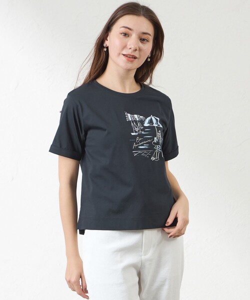 amaca(アマカ)の「【大橋美由紀さんコラボ】 プロヴァンスプリントT(Tシャツ/カットソー・レディース・ブルー系その他4/ネイビー/オフホワイト・38)」の3枚目の写真