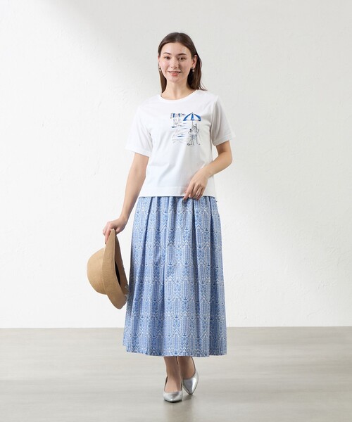 amaca(アマカ)の「【大橋美由紀さんコラボ】 プロヴァンスプリントT(Tシャツ/カットソー・レディース・ブルー系その他4/ネイビー/オフホワイト・38)」の4枚目の写真